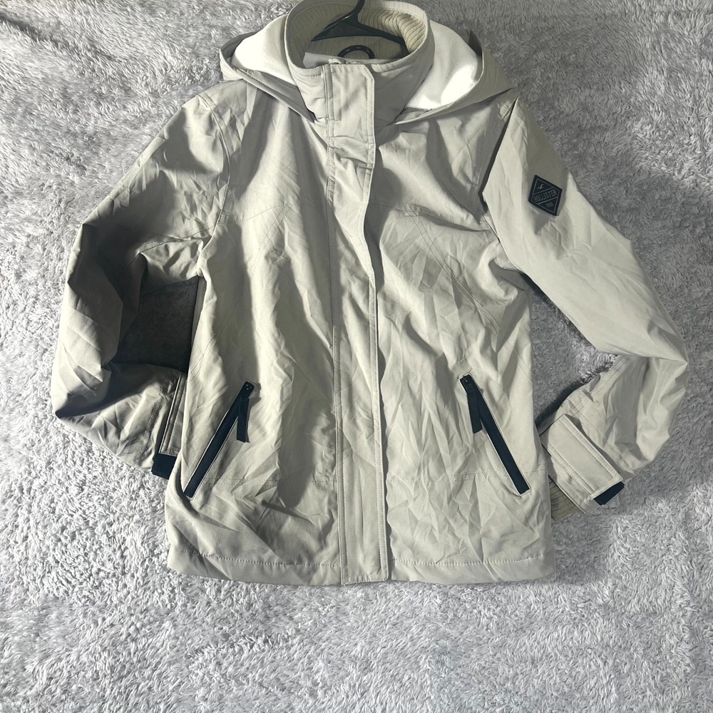 Hollister All Weather Jacket Womens Small Beige Fleece Lined Hooded Full Zip